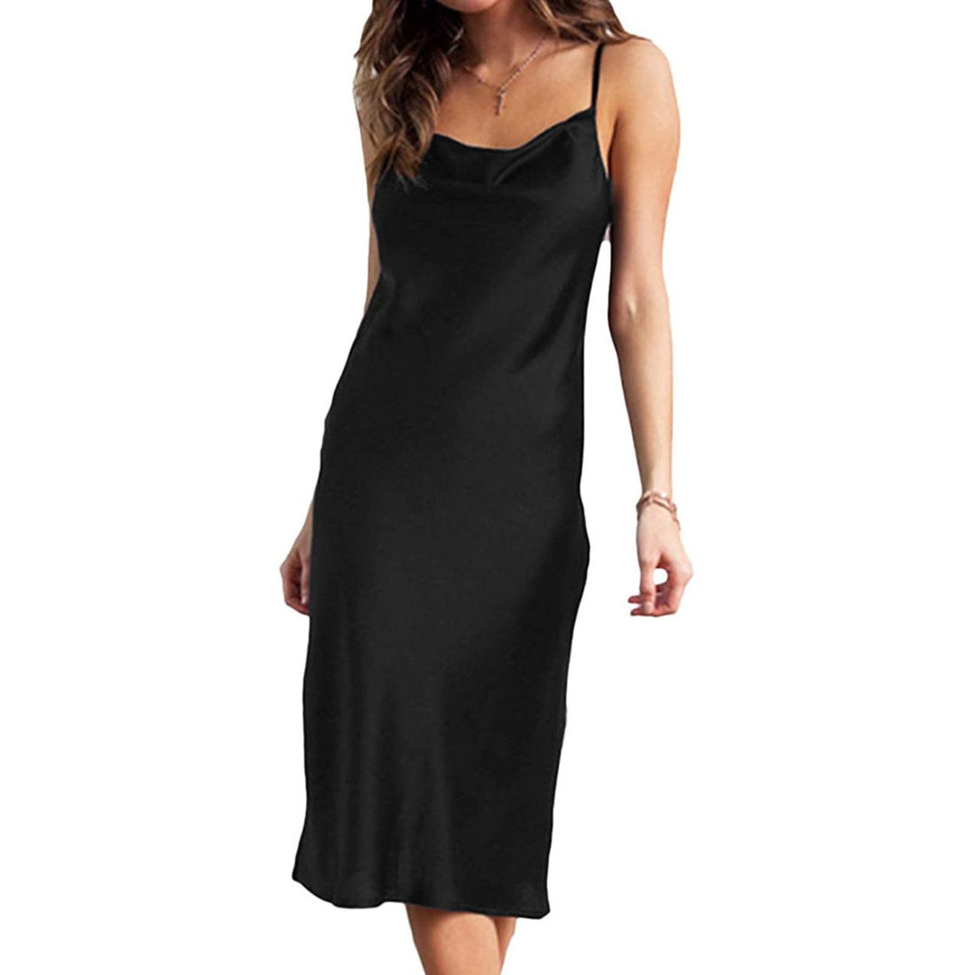 Womens Sleeveless Spaghetti Strap Satin Dress Image 1