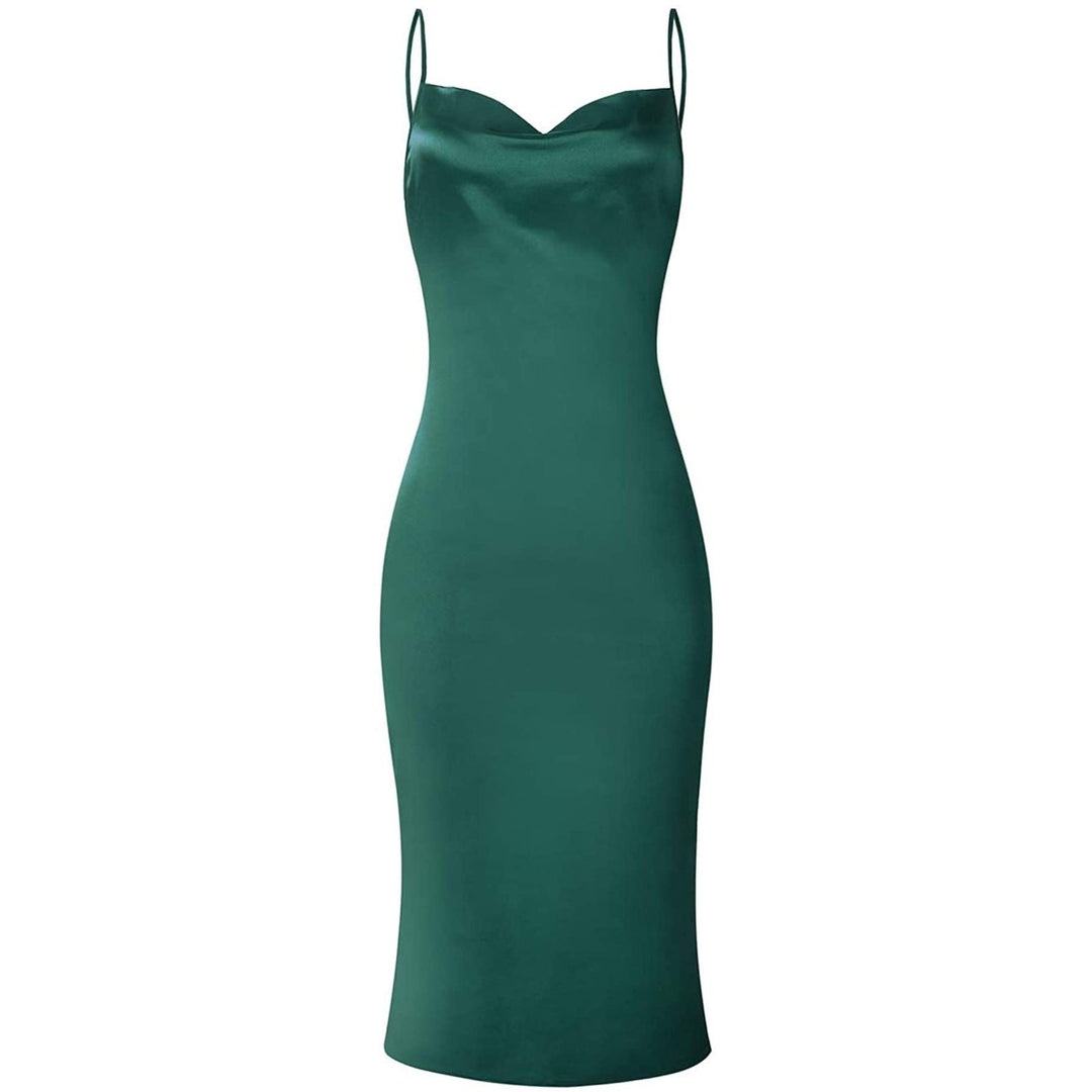 Womens Sleeveless Spaghetti Strap Satin Dress Image 4