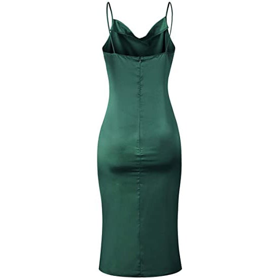 Womens Sleeveless Spaghetti Strap Satin Dress Image 6