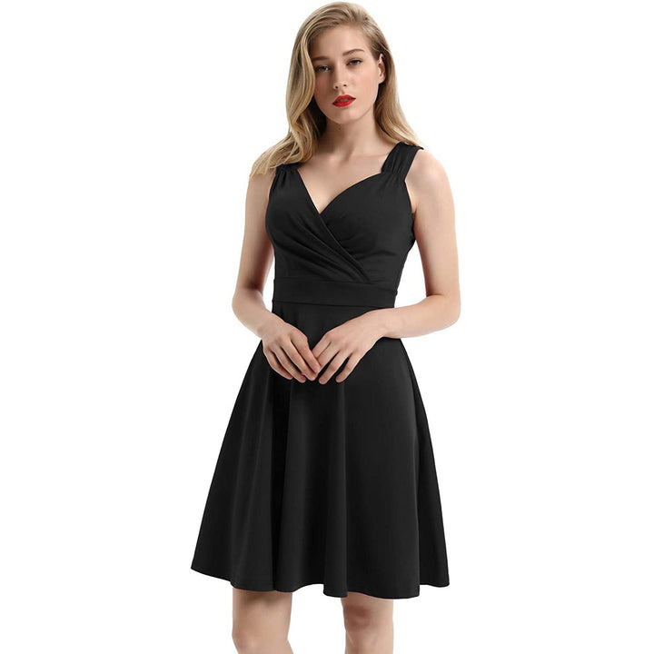 Womens Sleeveless Wrap V-Neck A-line Bridesmaid Cocktail Party Dress Image 1