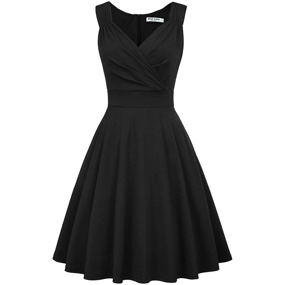 Womens Sleeveless Wrap V-Neck A-line Bridesmaid Cocktail Party Dress Image 2