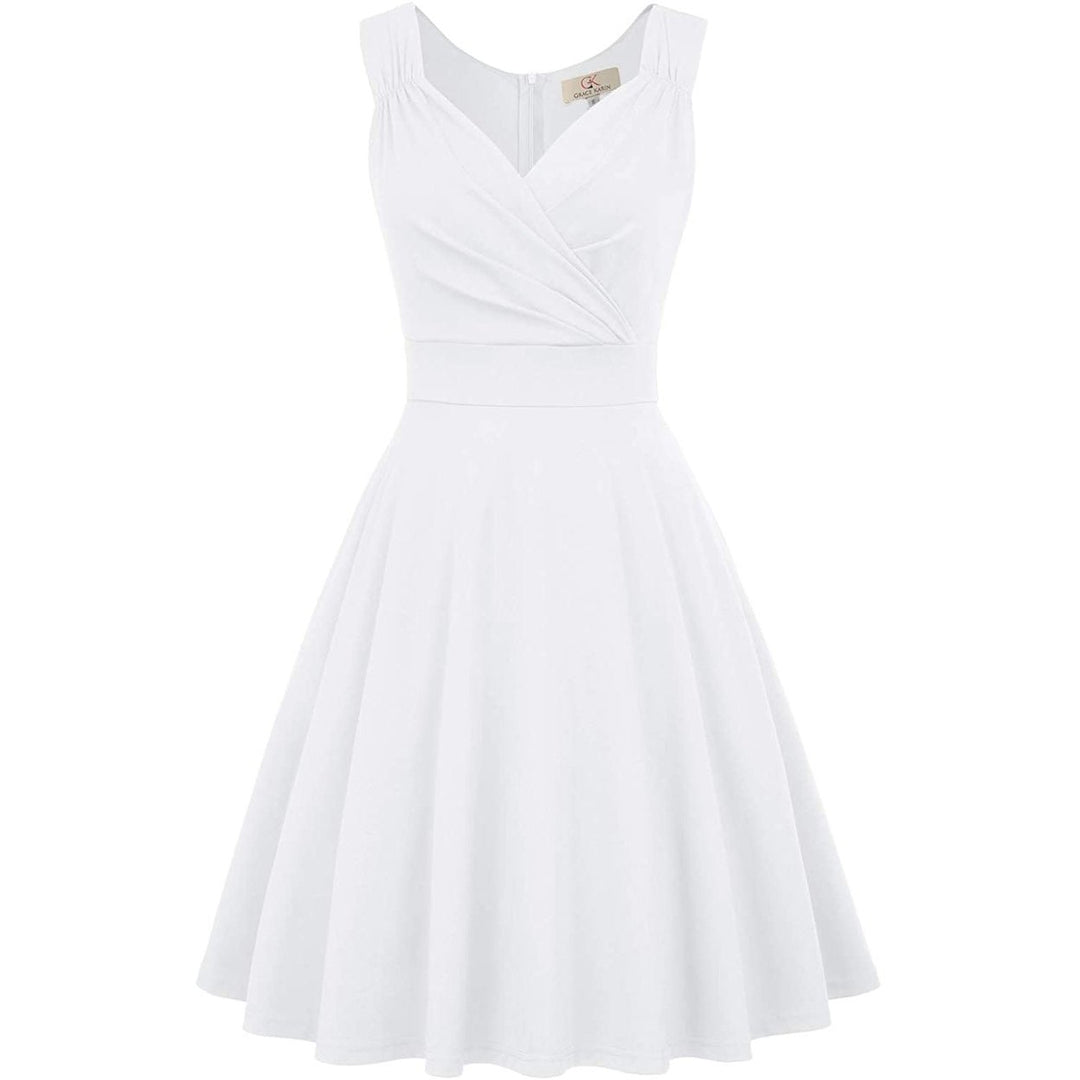 Womens Sleeveless Wrap V-Neck A-line Bridesmaid Cocktail Party Dress Image 3