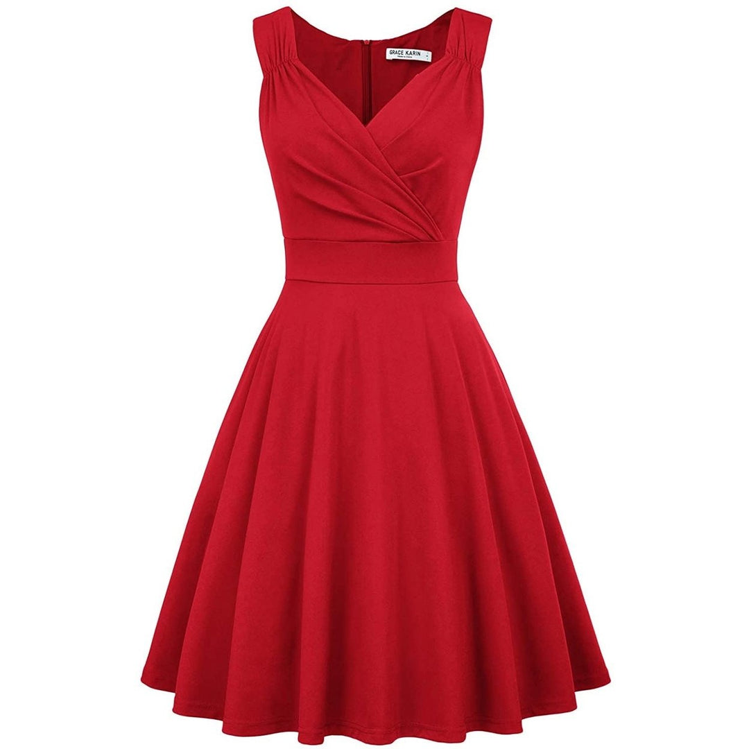 Womens Sleeveless Wrap V-Neck A-line Bridesmaid Cocktail Party Dress Image 4