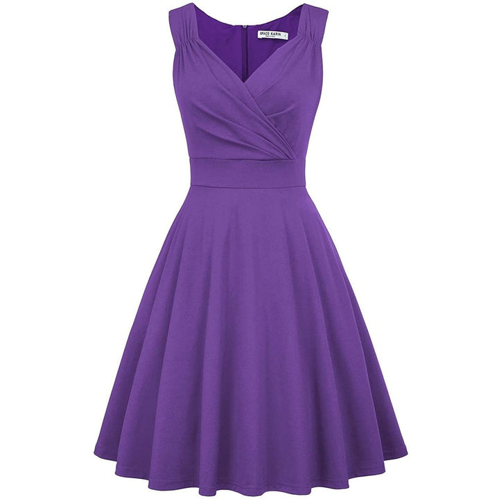 Womens Sleeveless Wrap V-Neck A-line Bridesmaid Cocktail Party Dress Image 4