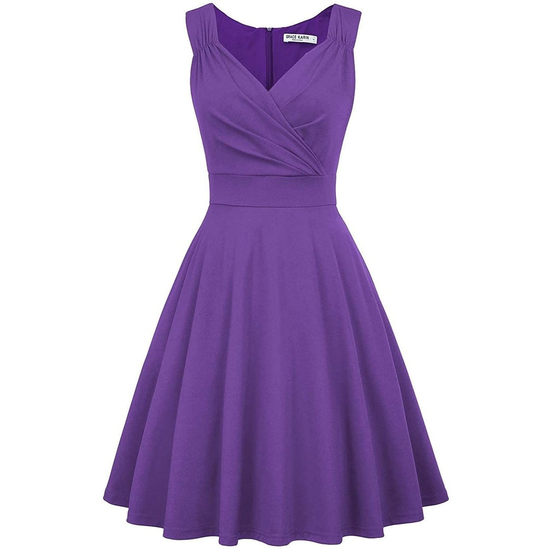 Womens Sleeveless Wrap V-Neck A-line Bridesmaid Cocktail Party Dress Image 1