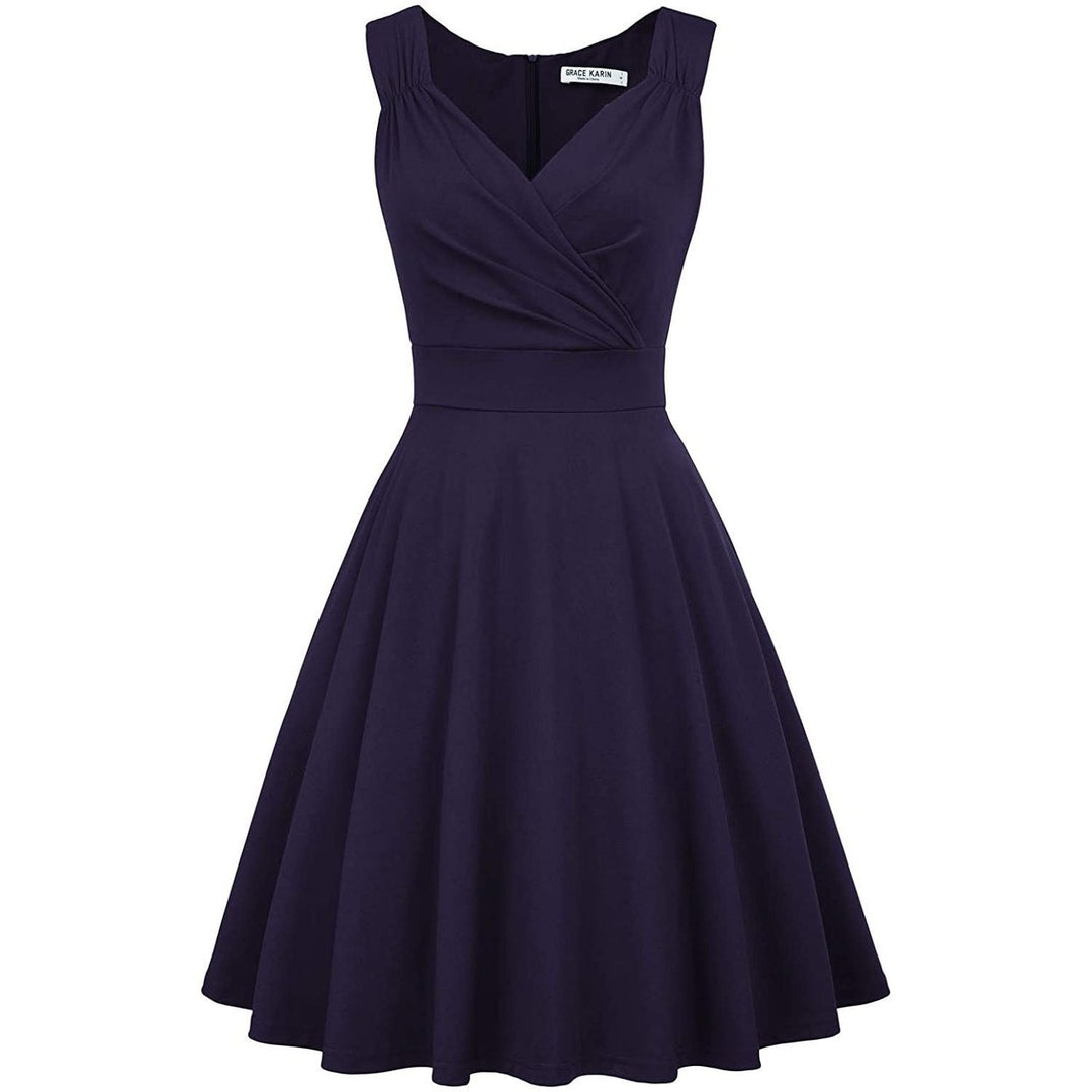 Womens Sleeveless Wrap V-Neck A-line Bridesmaid Cocktail Party Dress Image 6