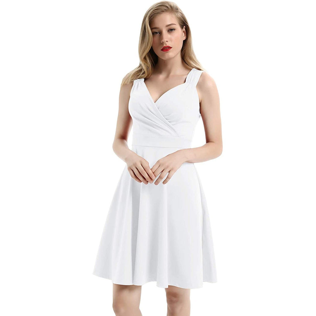 Womens Sleeveless Wrap V-Neck A-line Bridesmaid Cocktail Party Dress Image 8