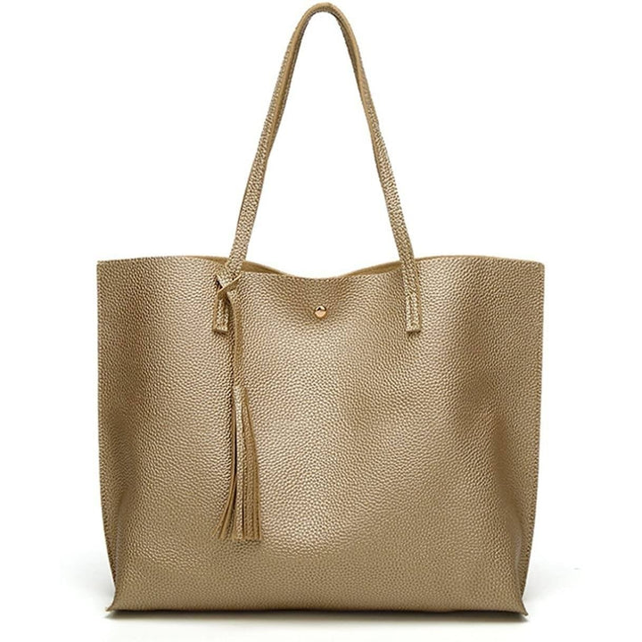 Womens Soft Faux Leather Tote Shoulder Bag Image 1