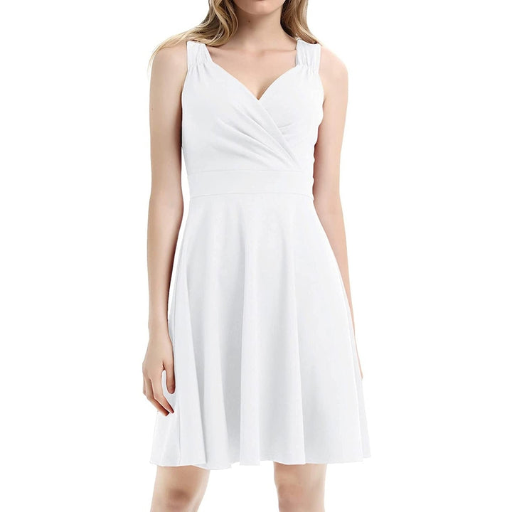 Womens Sleeveless Wrap V-Neck A-line Bridesmaid Cocktail Party Dress Image 9