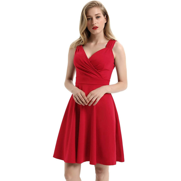 Womens Sleeveless Wrap V-Neck A-line Bridesmaid Cocktail Party Dress Image 10