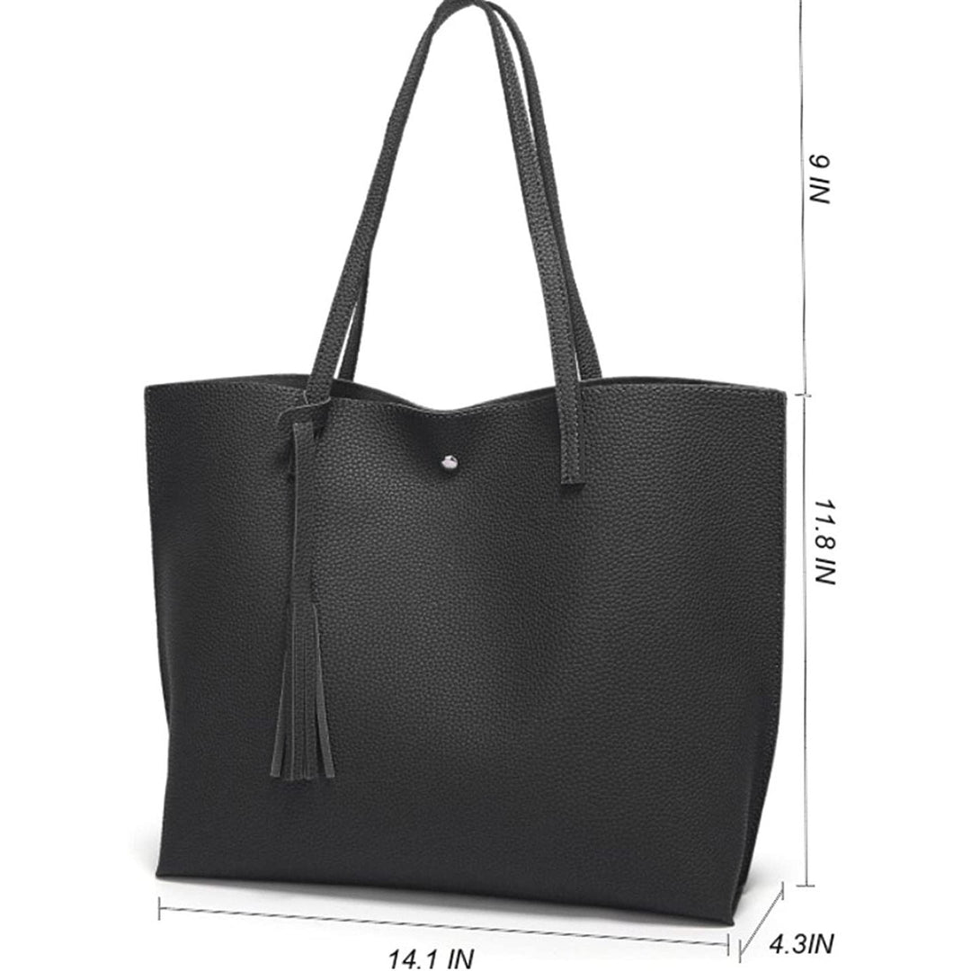 Womens Soft Faux Leather Tote Shoulder Bag Image 7