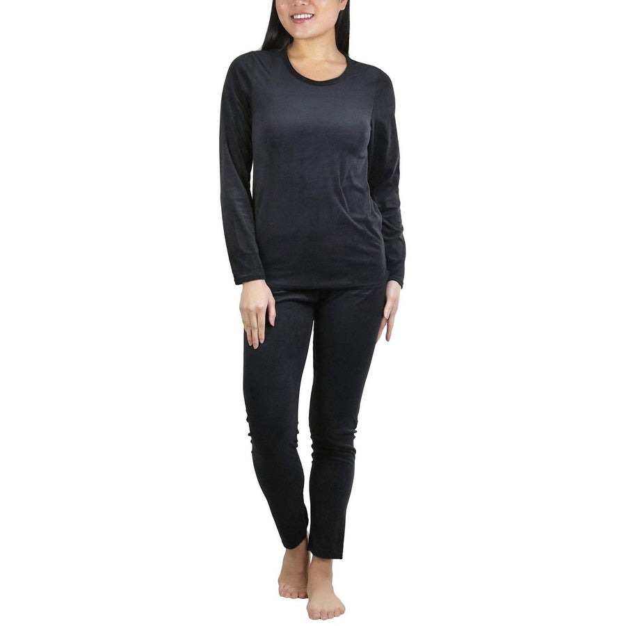 Womens Soft Velvet Long Sleeve Top and Bottom Thermal Set Image 1