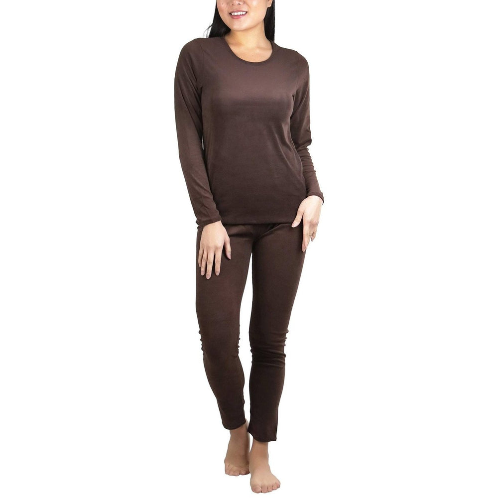 Womens Soft Velvet Long Sleeve Top and Bottom Thermal Set Image 2