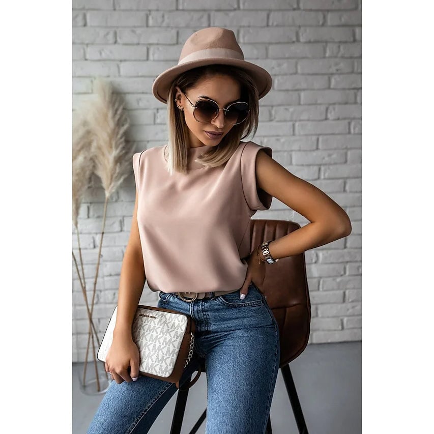 Womens Solid Color Patchwork Stand Collar Top Image 1