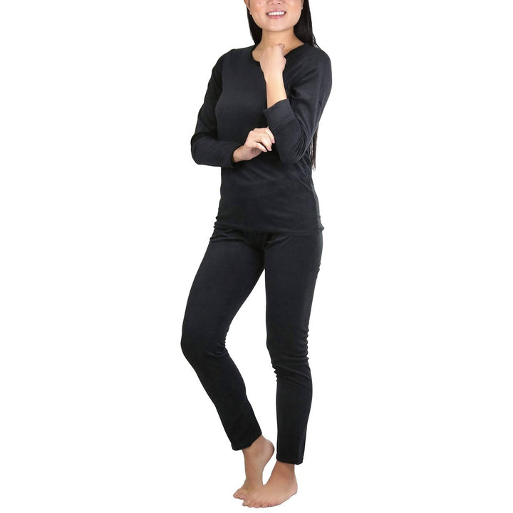 Womens Soft Velvet Long Sleeve Top and Bottom Thermal Set Image 4