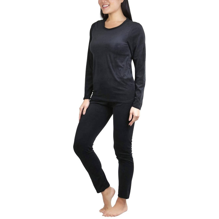 Womens Soft Velvet Long Sleeve Top and Bottom Thermal Set Image 6