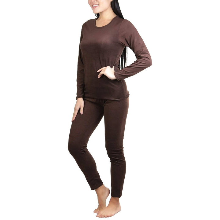 Womens Soft Velvet Long Sleeve Top and Bottom Thermal Set Image 9