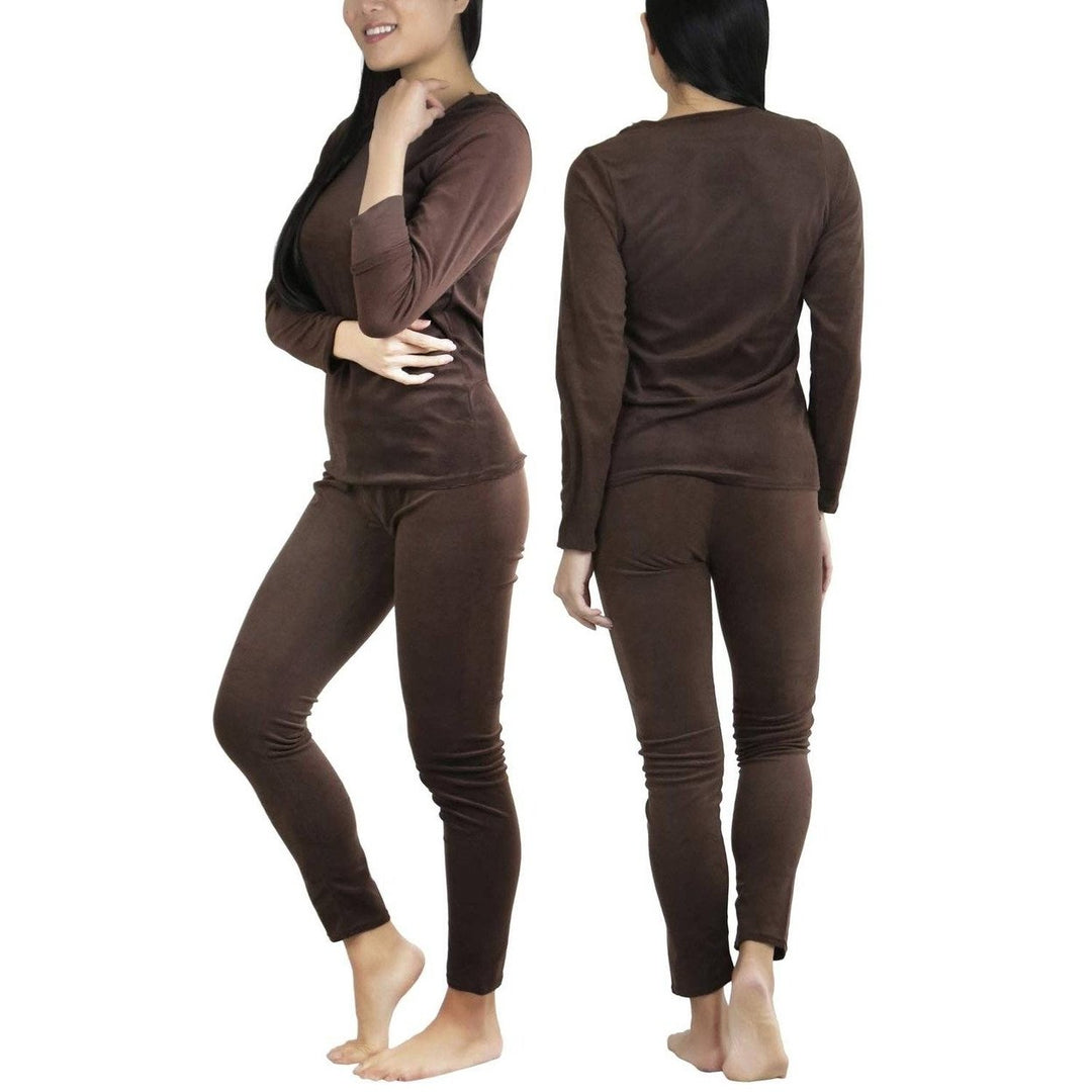 Womens Soft Velvet Long Sleeve Top and Bottom Thermal Set Image 10