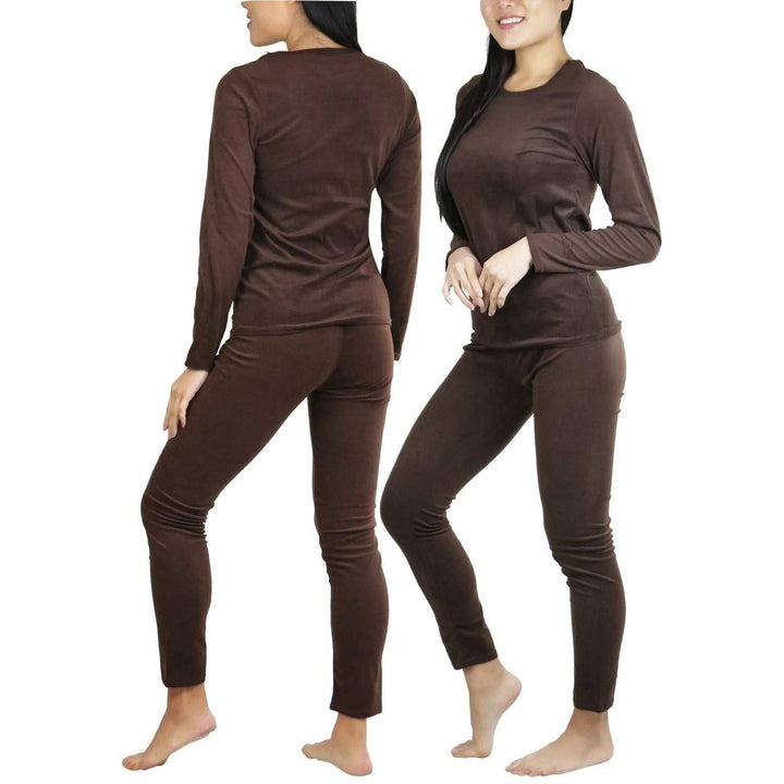 Womens Soft Velvet Long Sleeve Top and Bottom Thermal Set Image 11