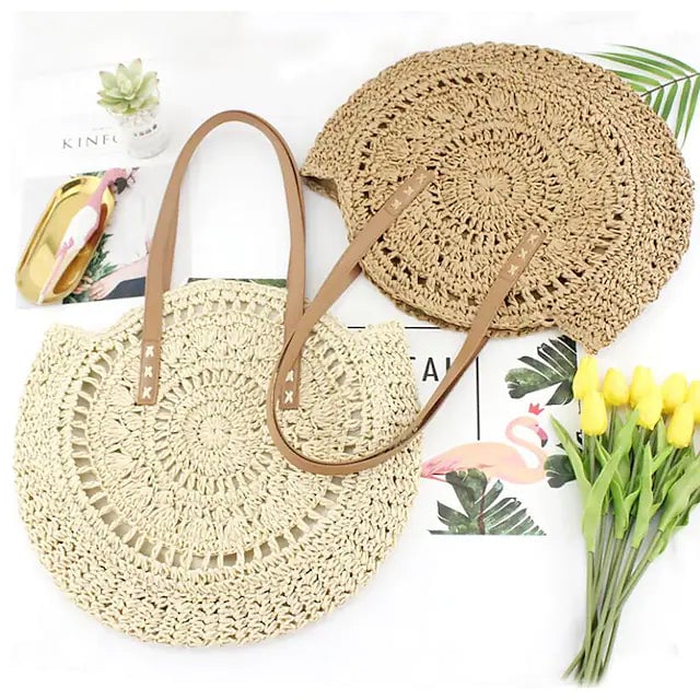 Womens Straw Tote Bag Boho Style Image 1