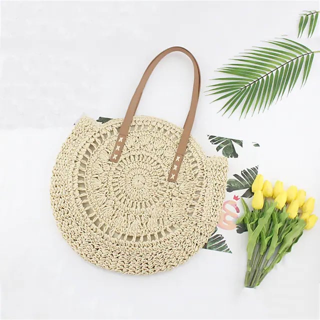 Womens Straw Tote Bag Boho Style Image 2