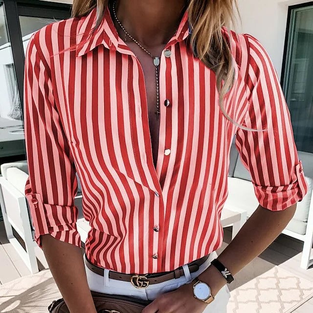 Womens Striped Collar Basic Top Image 3