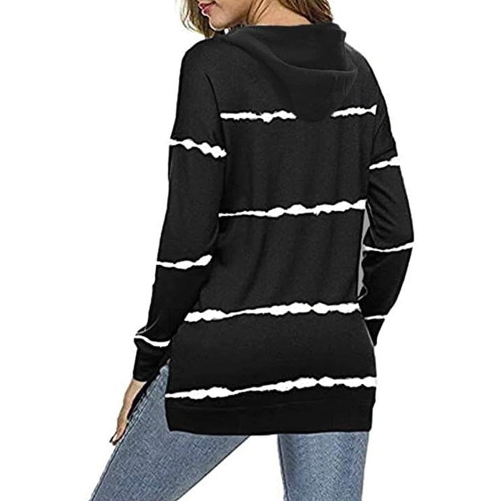 Womens Striped Printed Long Sleeve Drawstring Pullover Hoodie Image 2