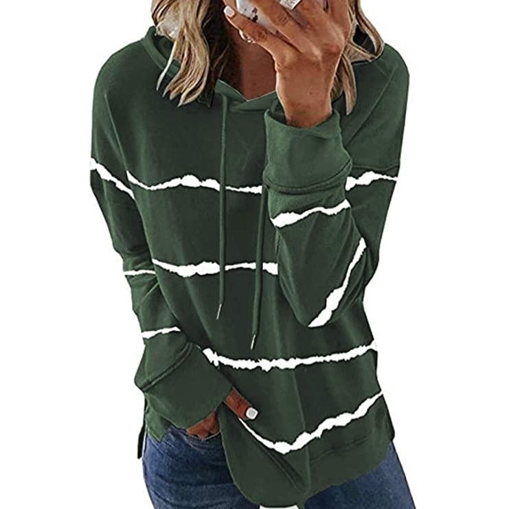 Womens Striped Printed Long Sleeve Drawstring Pullover Hoodie Image 3