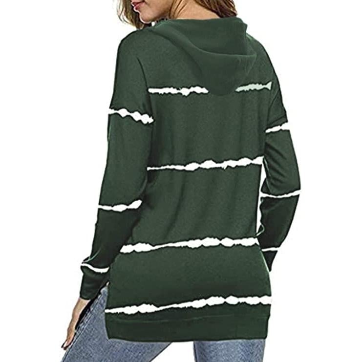 Womens Striped Printed Long Sleeve Drawstring Pullover Hoodie Image 4