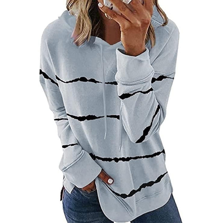 Womens Striped Printed Long Sleeve Drawstring Pullover Hoodie Image 4