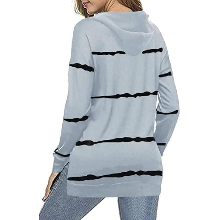 Womens Striped Printed Long Sleeve Drawstring Pullover Hoodie Image 6