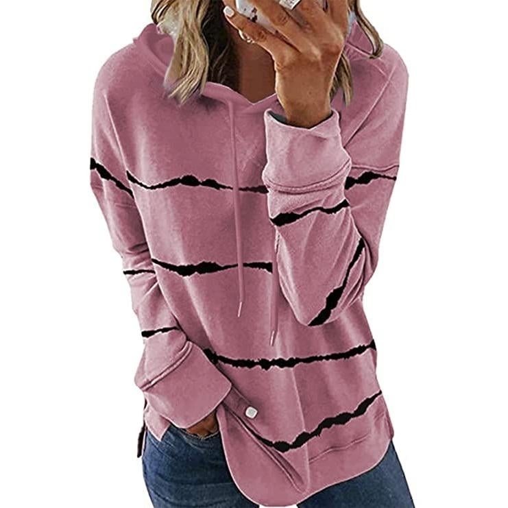 Womens Striped Printed Long Sleeve Drawstring Pullover Hoodie Image 7