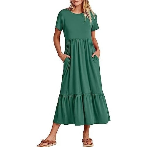 Womens Summer Casual Short Sleeve Crewneck Swing Dress Image 3