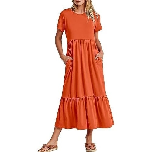 Womens Summer Casual Short Sleeve Crewneck Swing Dress Image 7