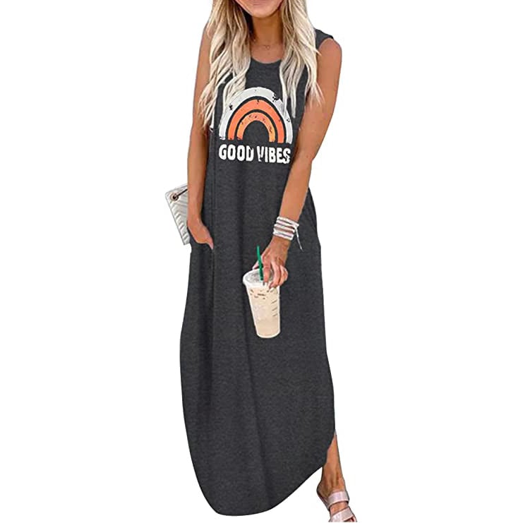 Womens Summer Hawaiian Good Vibes Beach Casual Dress Image 1