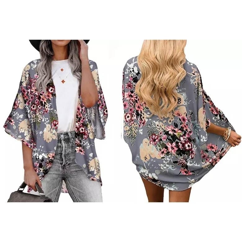 Womens Summer Kimono Cardigan Cover Up in Leopard and Floral Image 1