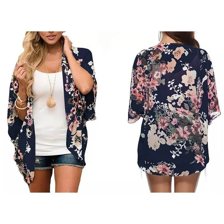 Womens Summer Kimono Cardigan Cover Up in Leopard and Floral Image 2