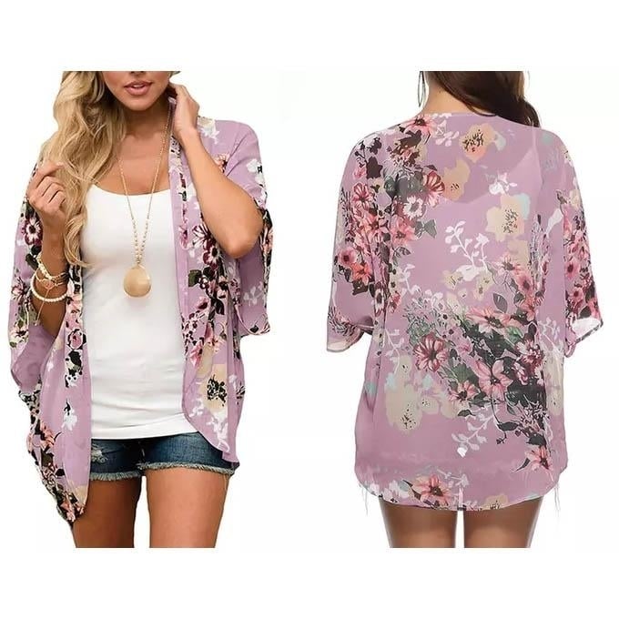 Womens Summer Kimono Cardigan Cover Up in Leopard and Floral Image 3