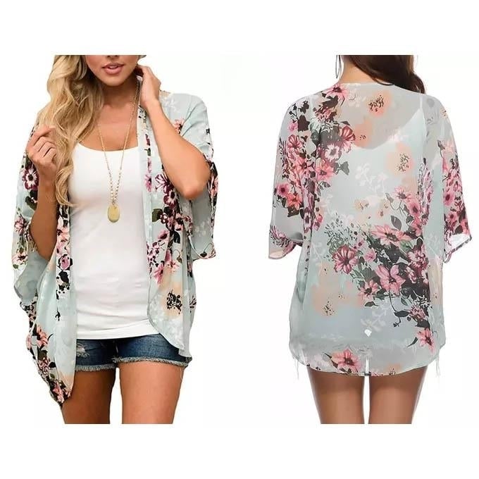 Womens Summer Kimono Cardigan Cover Up in Leopard and Floral Image 4