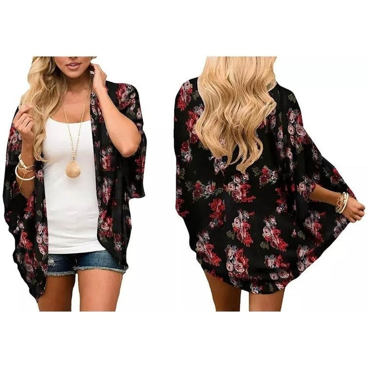 Womens Summer Kimono Cardigan Cover Up in Leopard and Floral Image 4