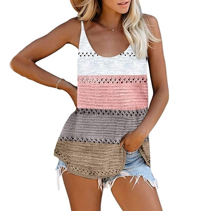 Womens Summer Scoop Neck Knit Cami Tank Blouse Image 1