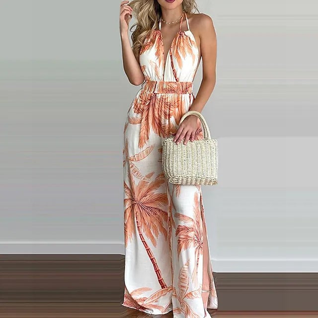 Womens Summer Digital Printing Colorful Slit Jumpsuit Image 6