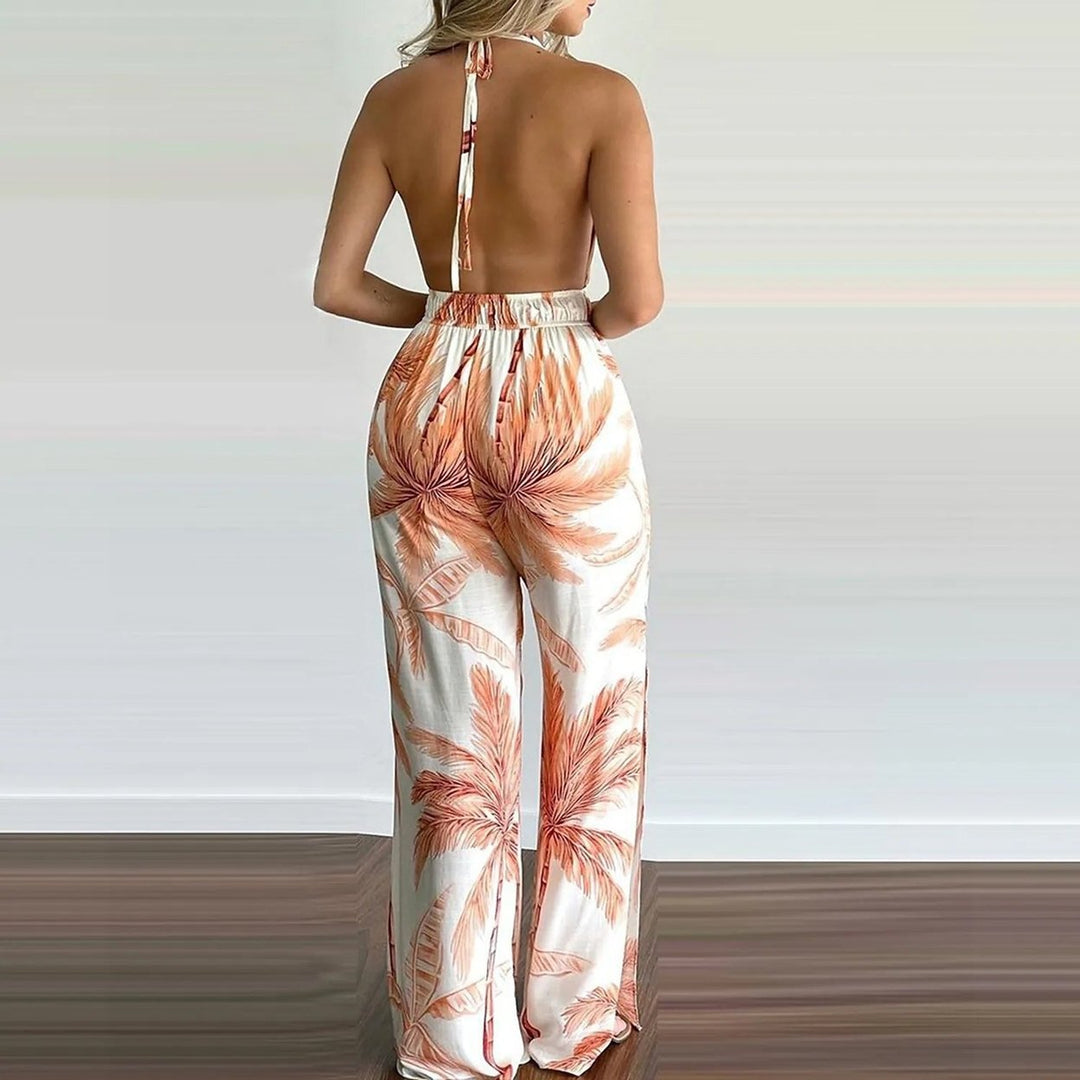 Womens Summer Digital Printing Colorful Slit Jumpsuit Image 8