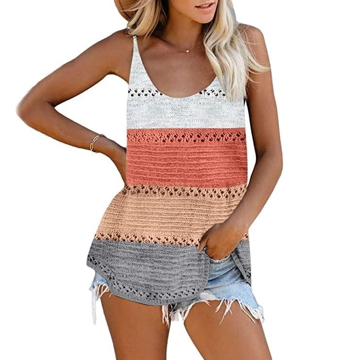 Womens Summer Scoop Neck Knit Cami Tank Blouse Image 2