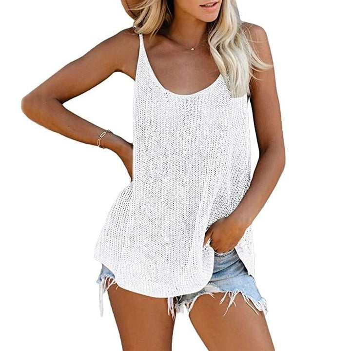 Womens Summer Scoop Neck Knit Cami Tank Tops Image 1