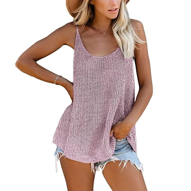 Womens Summer Scoop Neck Knit Cami Tank Tops Image 2