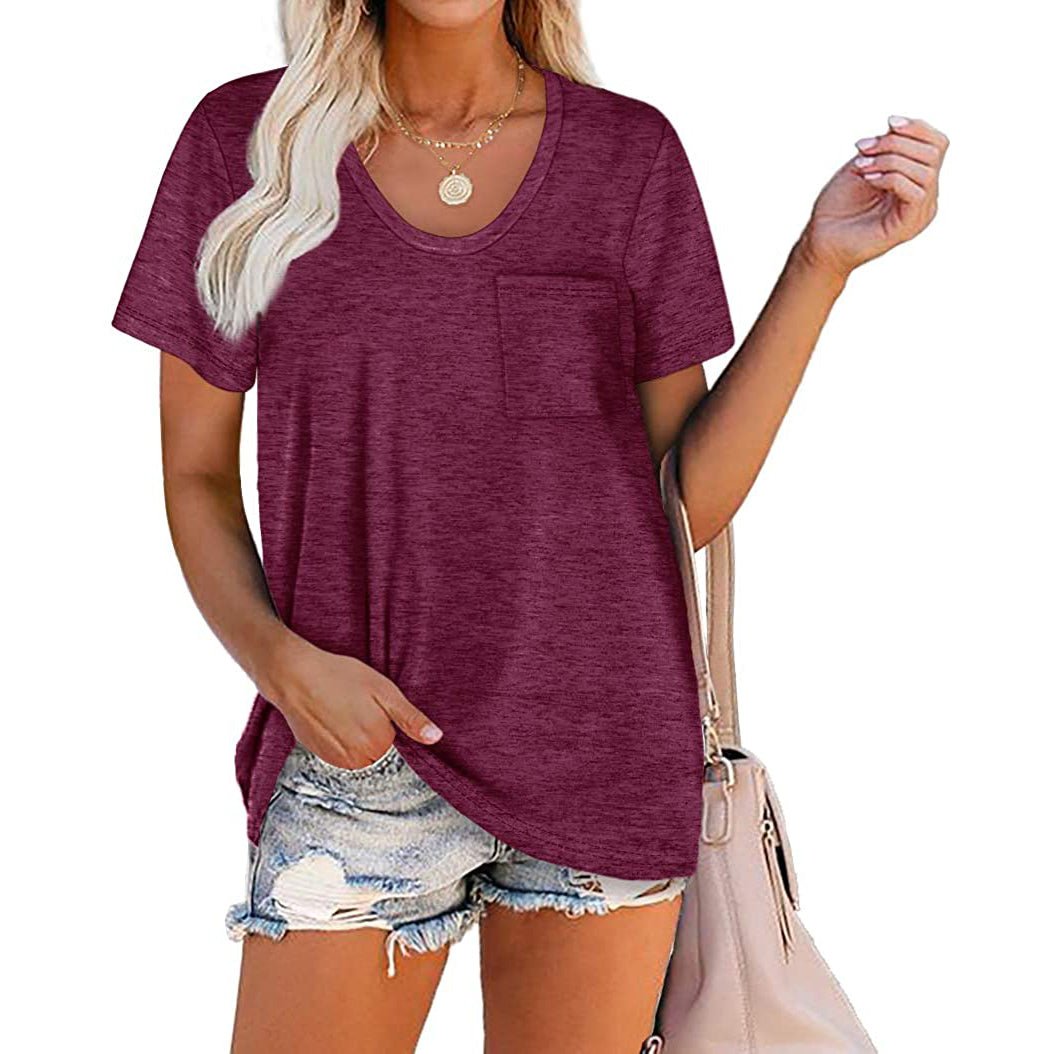 Womens Summer Short Sleeve Crew Neck Pocket Top Image 6