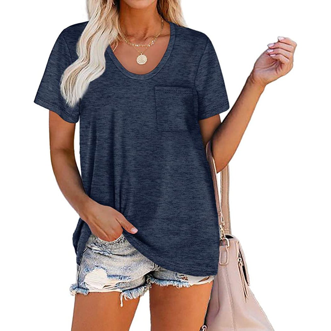 Womens Summer Short Sleeve Crew Neck Pocket Top Image 7