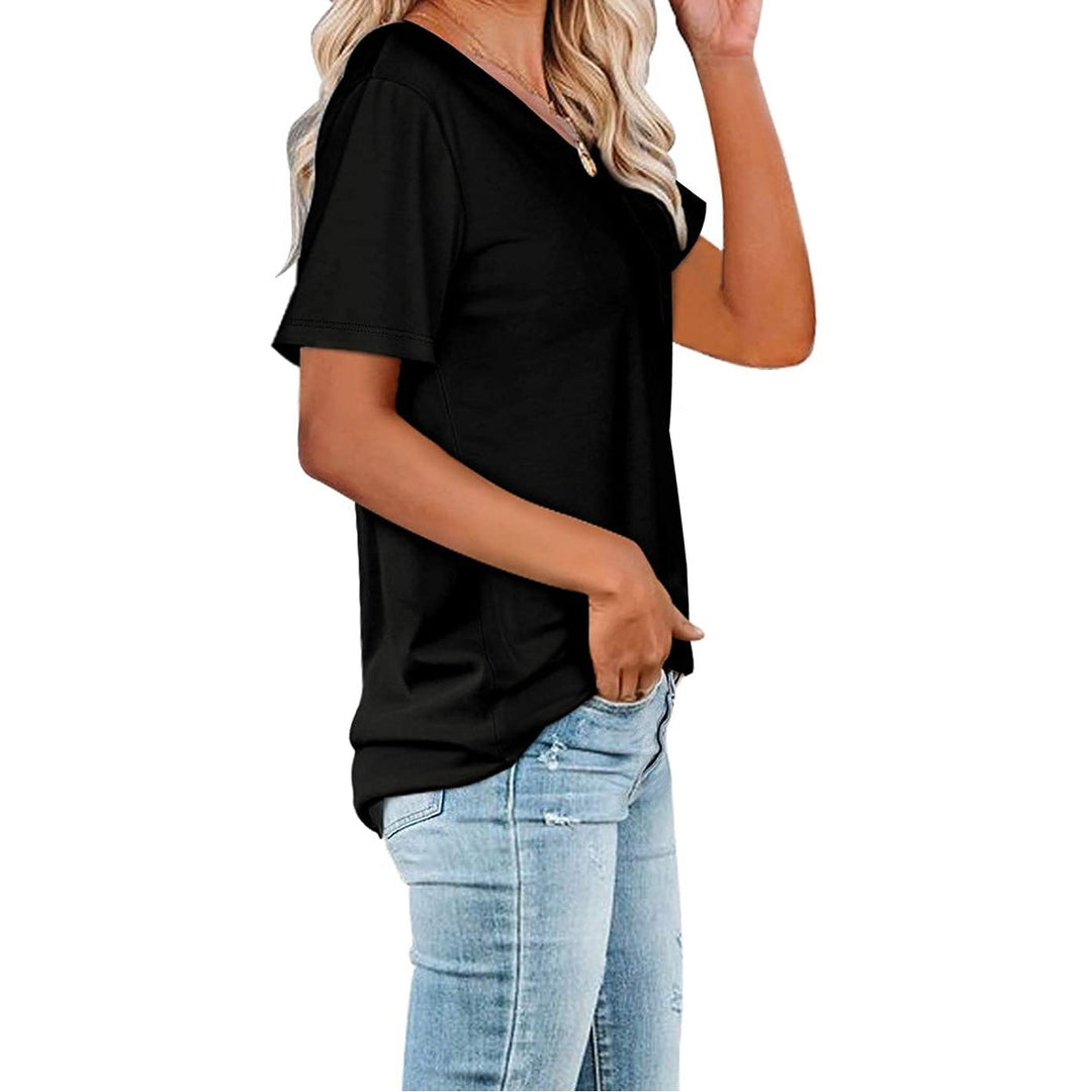 Womens Summer Short Sleeve Crew Neck Pocket Top Image 8