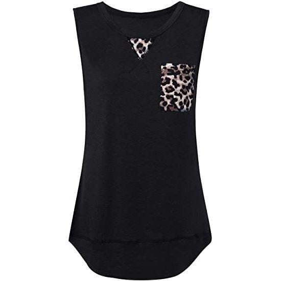 Womens Summer Tank Tops Leopard Pocket Sleeveless Blouse Image 4